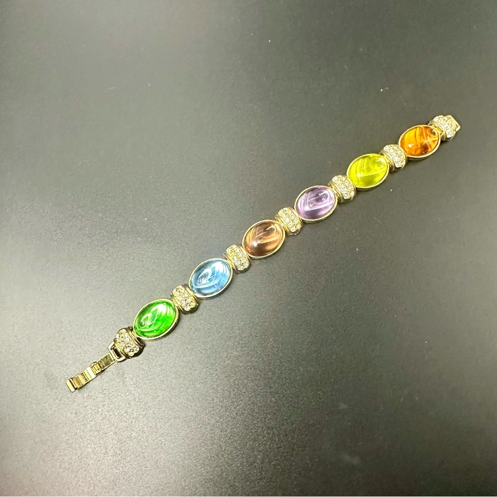 Vtg Park Lane Multi-Colored “Gemstone” Gold-Tone Bracelet - Picture 2 of 10